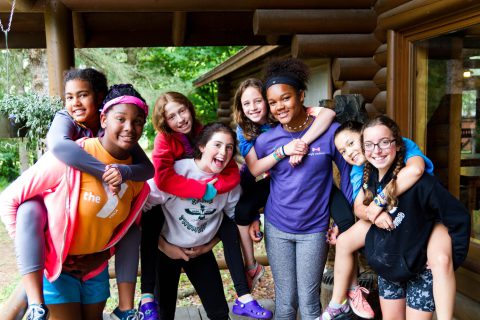 Girls at summer camp hanging out together